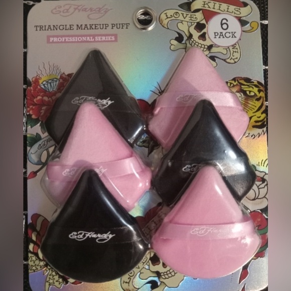 Ed Hardy Makeup Accessories triangle cosmetic makeup applicators new sealed - Picture 3 of 4